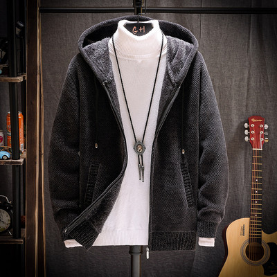 Ανδρική καθημερινή ζακέτα με ζεστή επένδυση και κουκούλα