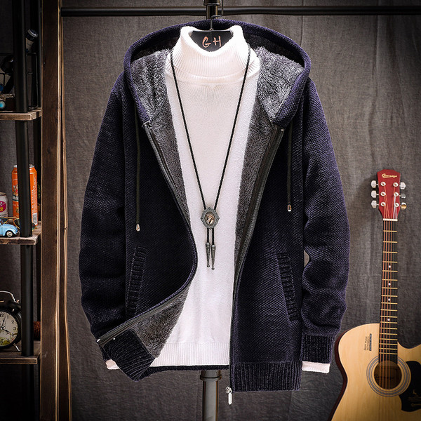 Ανδρική καθημερινή ζακέτα με ζεστή επένδυση και κουκούλα