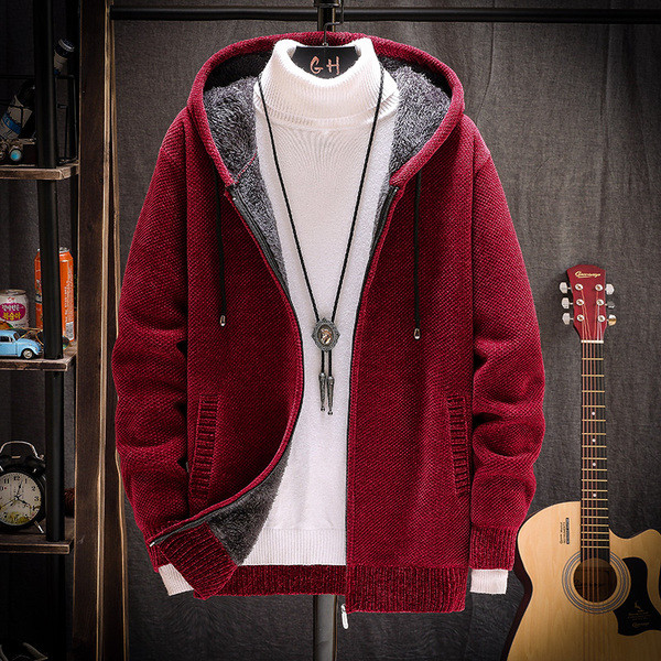 Ανδρική καθημερινή ζακέτα με ζεστή επένδυση και κουκούλα