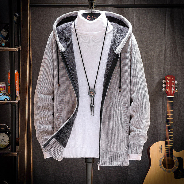 Ανδρική καθημερινή ζακέτα με ζεστή επένδυση και κουκούλα