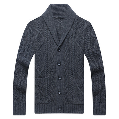 Πλεκτή ανδρική ζακέτα με λαιμόκοψη και τσέπες