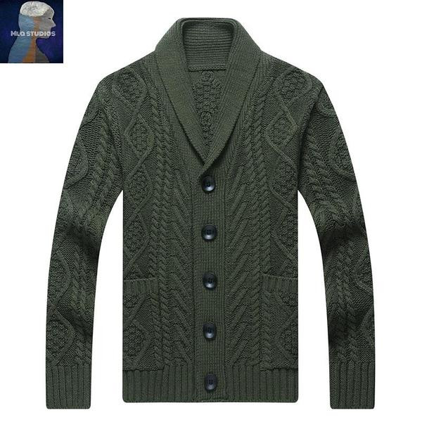 Πλεκτή ανδρική ζακέτα με λαιμόκοψη και τσέπες