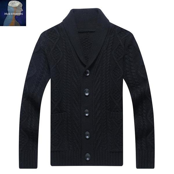 Πλεκτή ανδρική ζακέτα με λαιμόκοψη και τσέπες