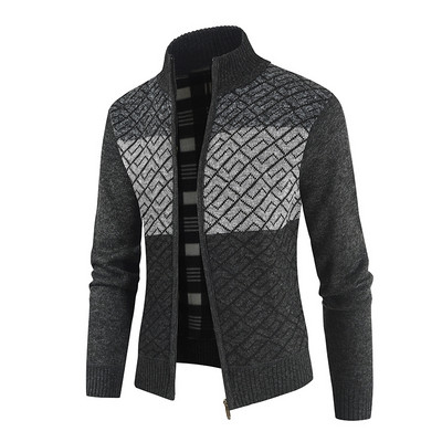 Νέο μοντέλο πλεκτή ανδρική ζακέτα με υψηλό κολάρο και φερμουάρ