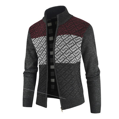 Νέο μοντέλο πλεκτή ανδρική ζακέτα με υψηλό κολάρο και φερμουάρ