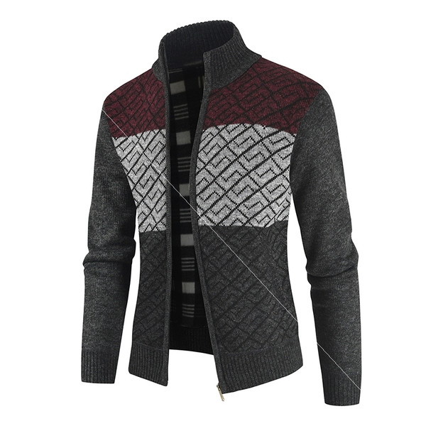 Νέο μοντέλο πλεκτή ανδρική ζακέτα με υψηλό κολάρο και φερμουάρ