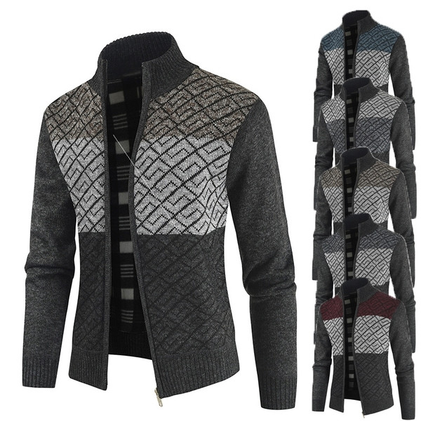 Νέο μοντέλο πλεκτή ανδρική ζακέτα με υψηλό κολάρο και φερμουάρ