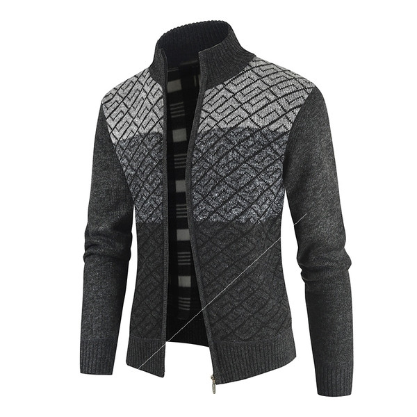 Νέο μοντέλο πλεκτή ανδρική ζακέτα με υψηλό κολάρο και φερμουάρ