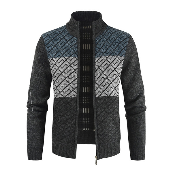 Νέο μοντέλο πλεκτή ανδρική ζακέτα με υψηλό κολάρο και φερμουάρ