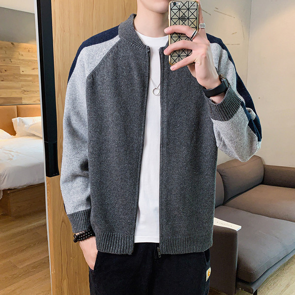 Muški pleteni kardigan s patentnim zatvaračem i niskim ovratnikom