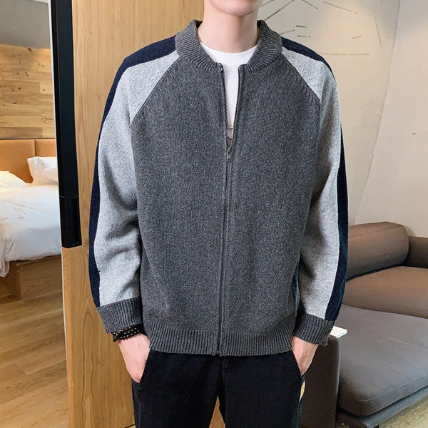 Muški pleteni kardigan s patentnim zatvaračem i niskim ovratnikom