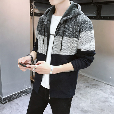 Férfi gyapjú kardigán cipzárral és kapucnival