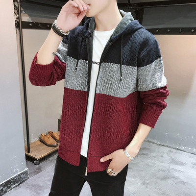 Férfi gyapjú kardigán cipzárral és kapucnival