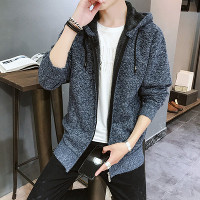 Férfi gyapjú kardigán cipzárral és kapucnival