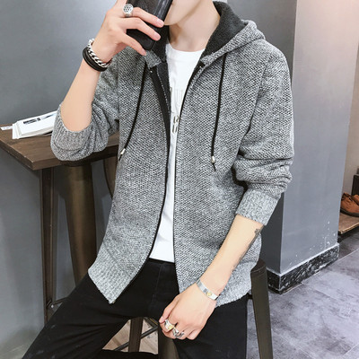 Férfi gyapjú kardigán cipzárral és kapucnival