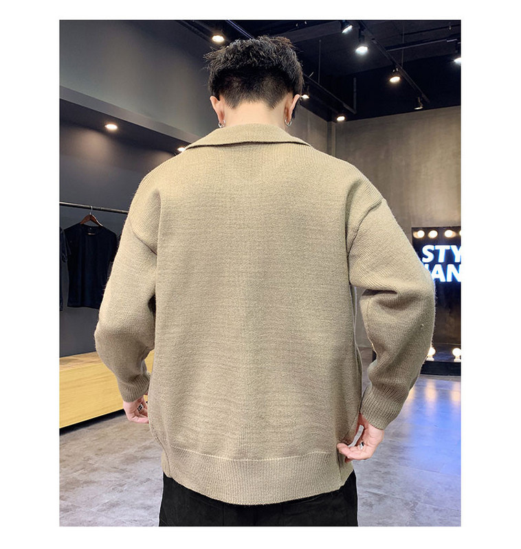 Kötött férfi kardigán klasszikus gallérral és gombokkal