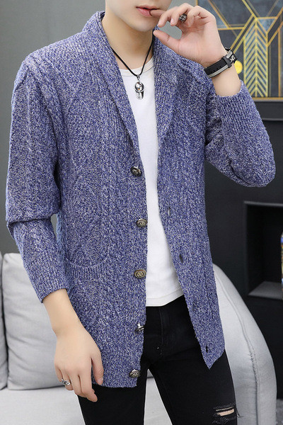 Muški pleteni prsluk s V izrezom i gumbima