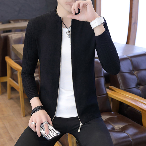 Kötött férfi kardigán ovális nyakkivágással és cipzárral