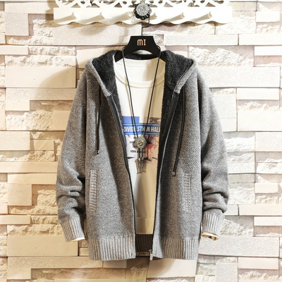 Ανδρική ζακέτα casual με κορδόνια και κουκούλα