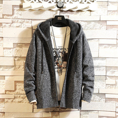 Ανδρική ζακέτα casual με κορδόνια και κουκούλα