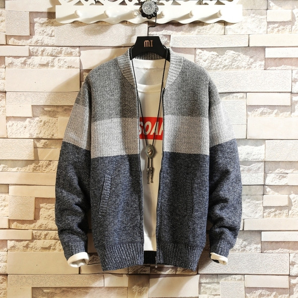 Színes férfi kardigán cipzárral és hosszú ujjal