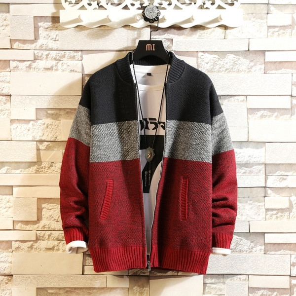 Színes férfi kardigán cipzárral és hosszú ujjal
