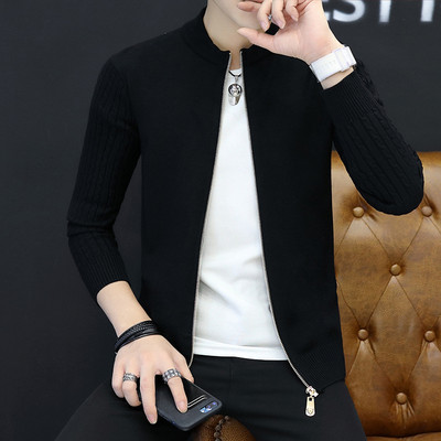 Ανδρική καθημερινή μοντέρνα ζακέτα με φερμουάρ και χαμηλό γιακά