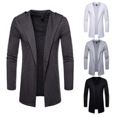 Muški dugi kardigan s kapuljačom bez kopčanja