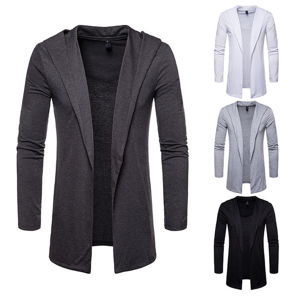 Muški dugi kardigan s kapuljačom bez kopčanja