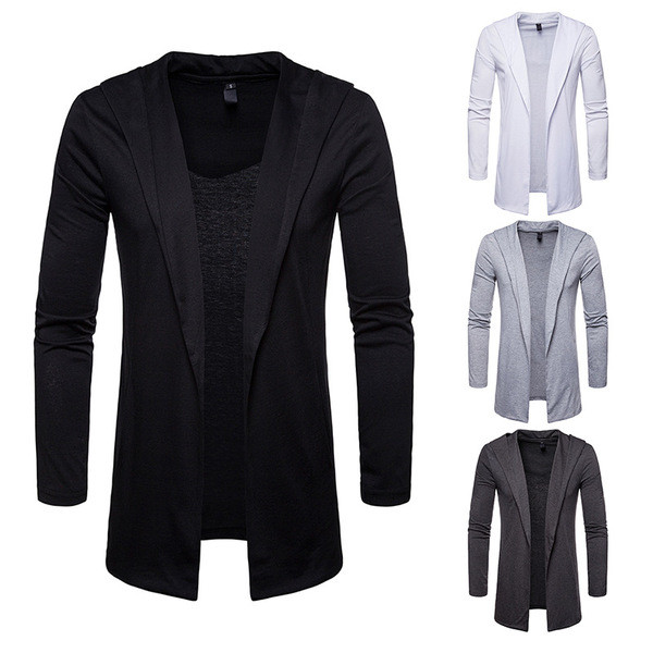 Muški dugi kardigan s kapuljačom bez kopčanja