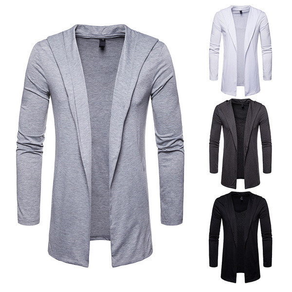 Muški dugi kardigan s kapuljačom bez kopčanja