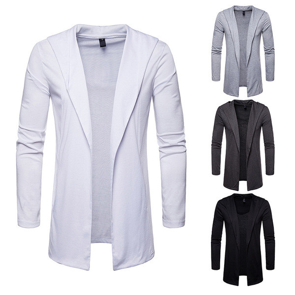 Muški dugi kardigan s kapuljačom bez kopčanja