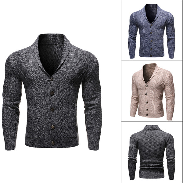 Férfi kötött kardigán zsebekkel és V-nyakkal