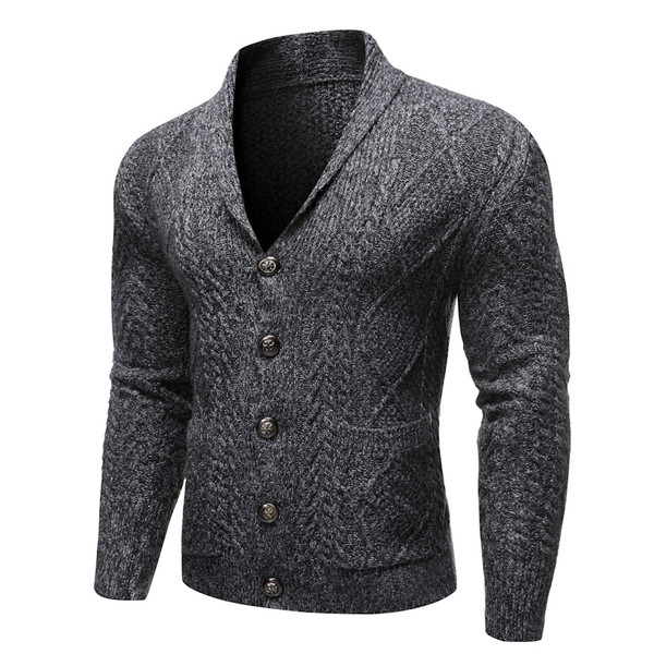 Férfi kötött kardigán zsebekkel és V-nyakkal