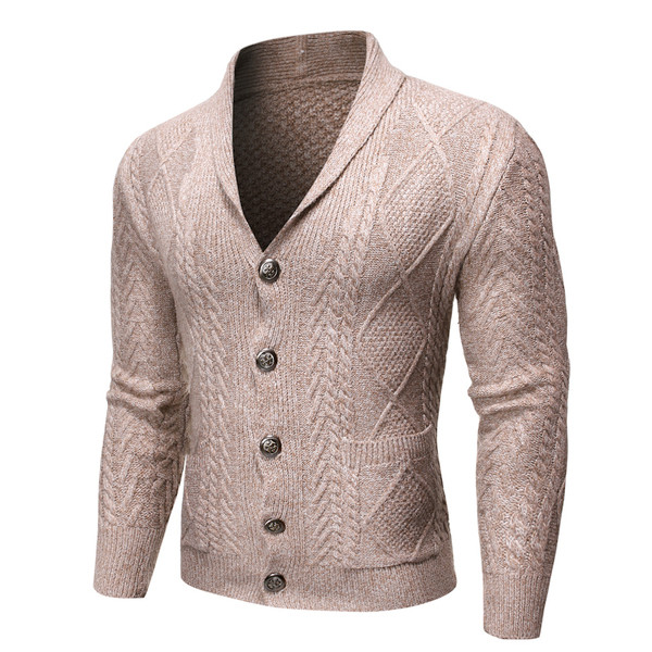 Férfi kötött kardigán zsebekkel és V-nyakkal