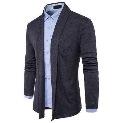 Vékony férfi kardigán rögzítés és sálgallér nélkül