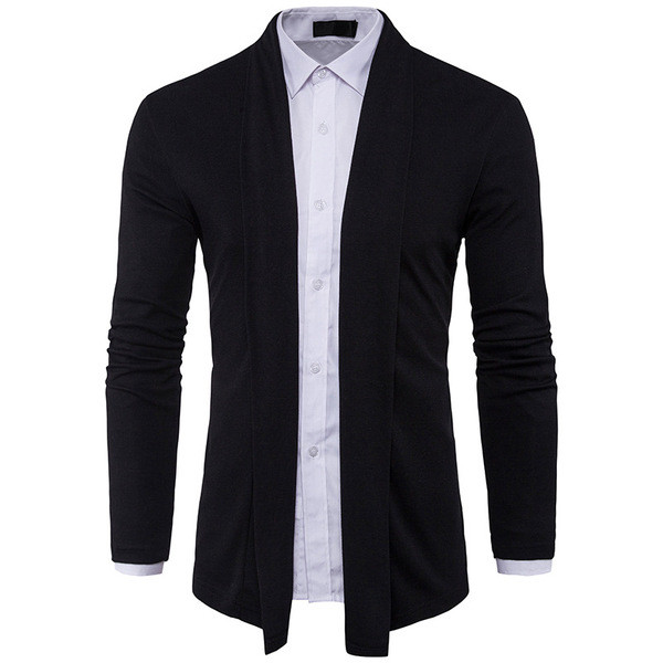 Vékony férfi kardigán rögzítés és sálgallér nélkül