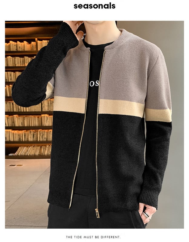 Új modell férfi kötött mellény cipzárral és ovális nyakkivágással