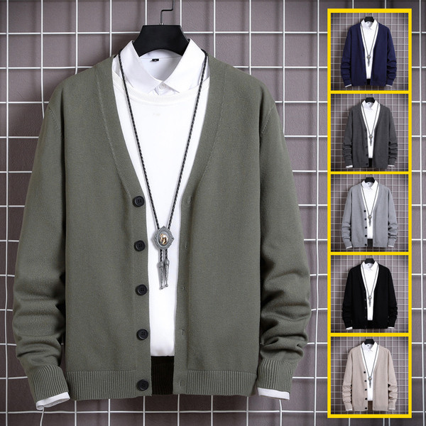 Sima férfi kardigán modell V-nyakkal