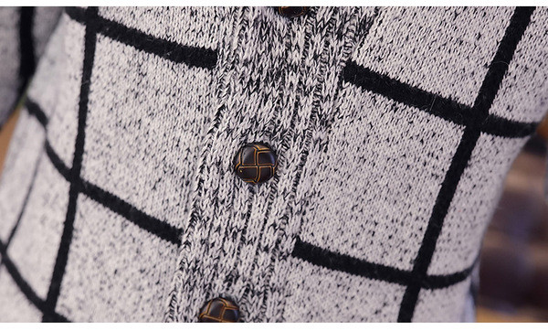 Kötött kockás kardigán gombokkal és sálgallérral