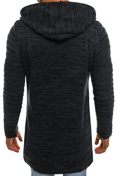 Dugi pleteni kardigan s patentnim zatvaračem i kapuljačom