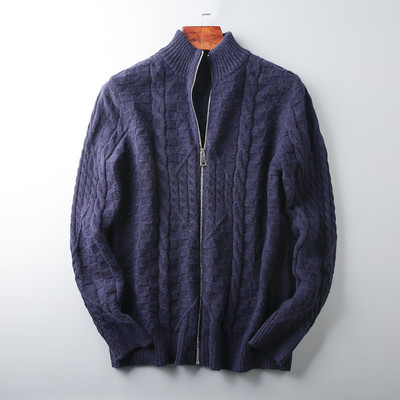 Ανδρική καθημερινή μοντέρνα χειμερινή ζακέτα με φερμουάρ και χαμηλό γιακά