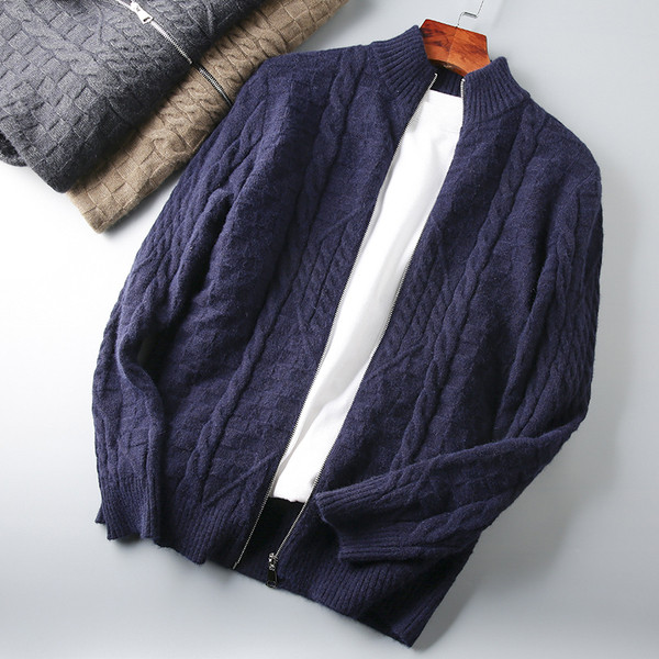 Ανδρική καθημερινή μοντέρνα χειμερινή ζακέτα με φερμουάρ και χαμηλό γιακά