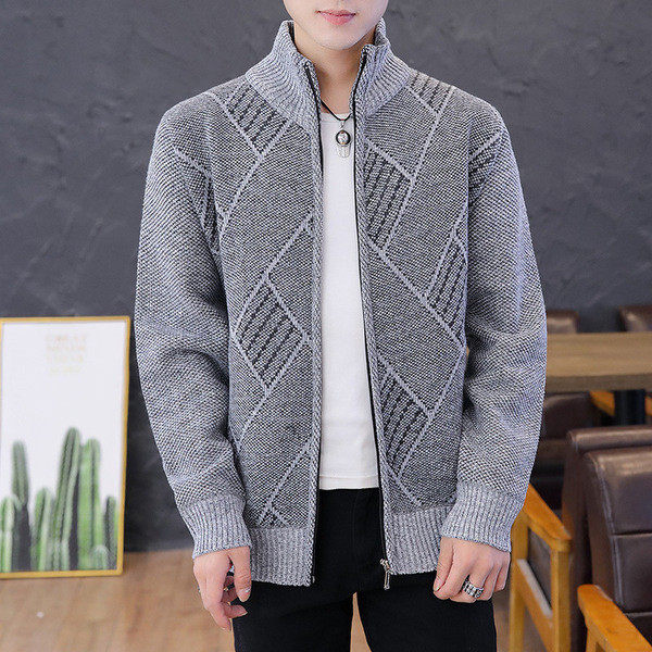 Férfi kötött mellény magas gallérral és cipzárral