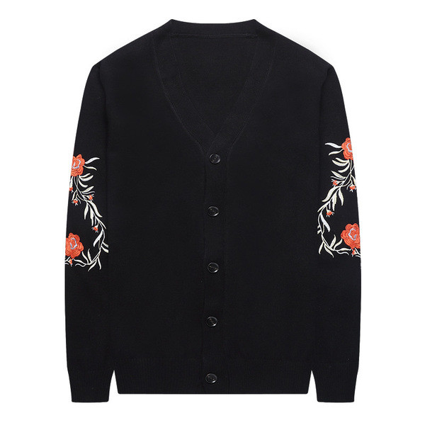 Vékony kötésből készült férfi kardigán hímzéssel