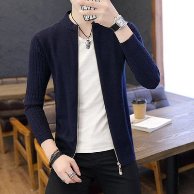 Ανδρική καθημερινή μοντέρνα πλεκτή ζακέτα με στρογγυλή λαιμόκοψη