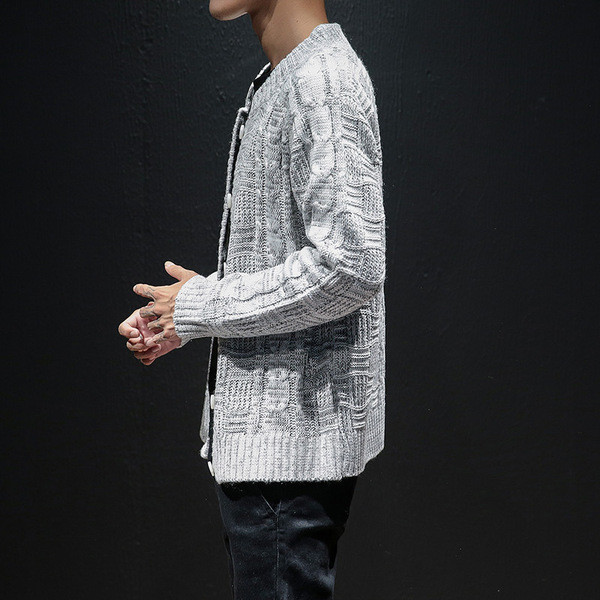 Kötött férfi kardigán ovális nyakkivágással és gombokkal