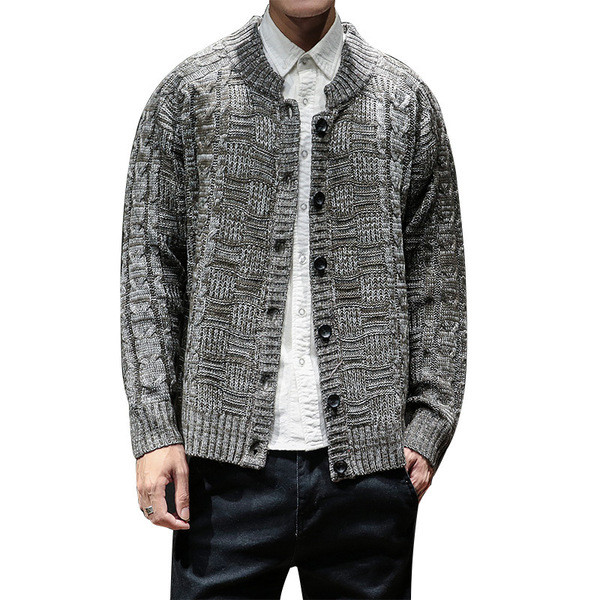 Kötött férfi kardigán ovális nyakkivágással és gombokkal