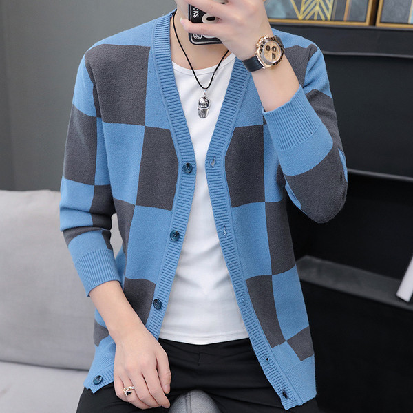 Alkalmi férfi kockás kardigán gombokkal