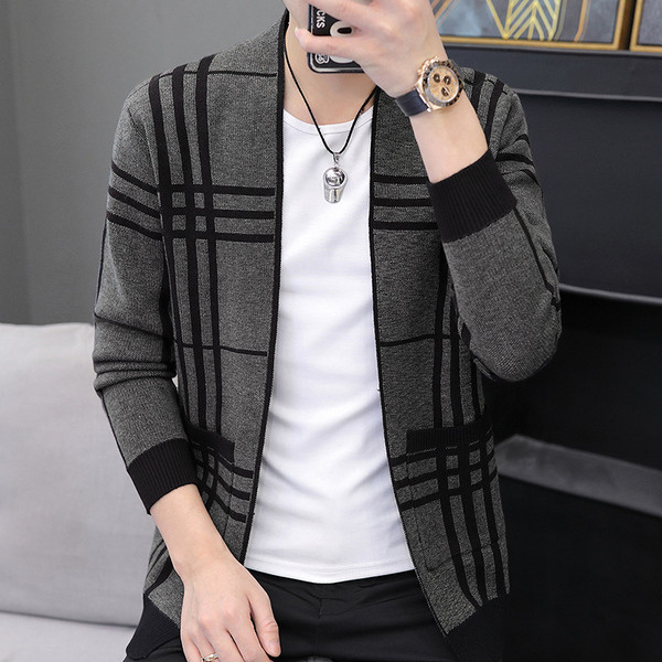 Modern, hosszú ujjú férfi kötött kardigán